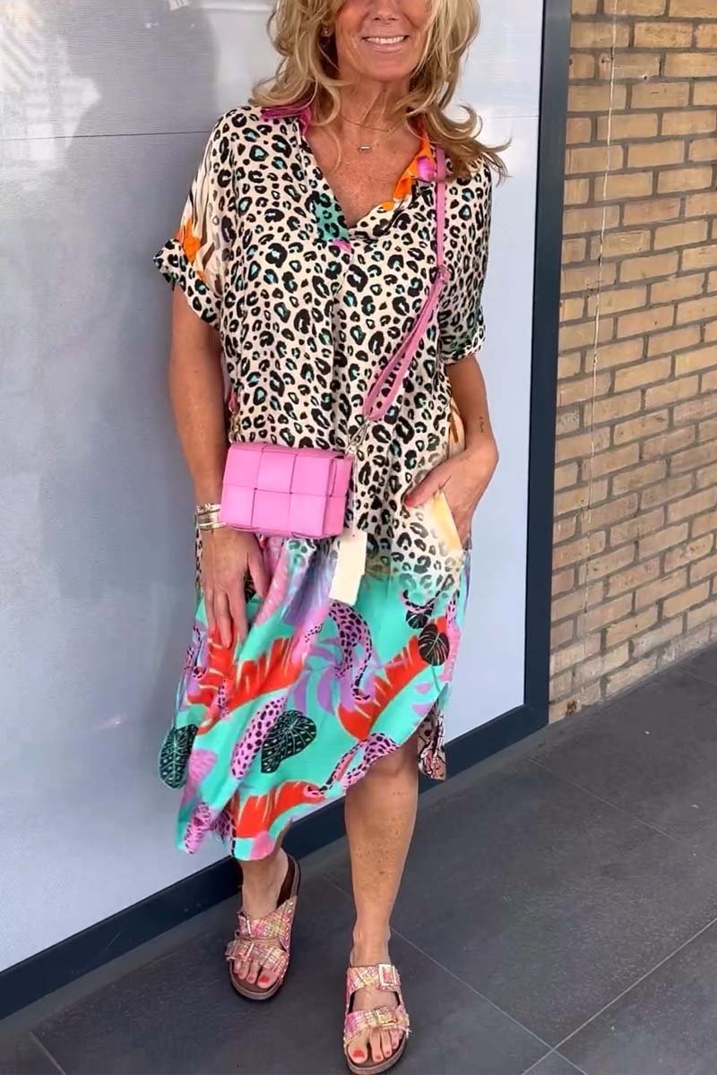 V-Hals Leopard Kleid