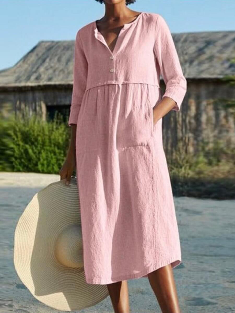 Shopnory | und Leinen Kleid mit Halbarm