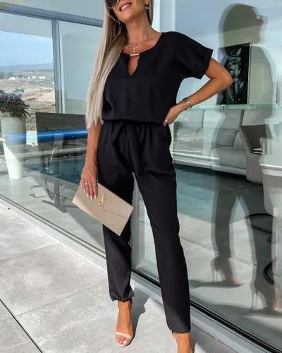 Eleganter V-Ausschnitt Jumpsuit mit Gürtel für Damen