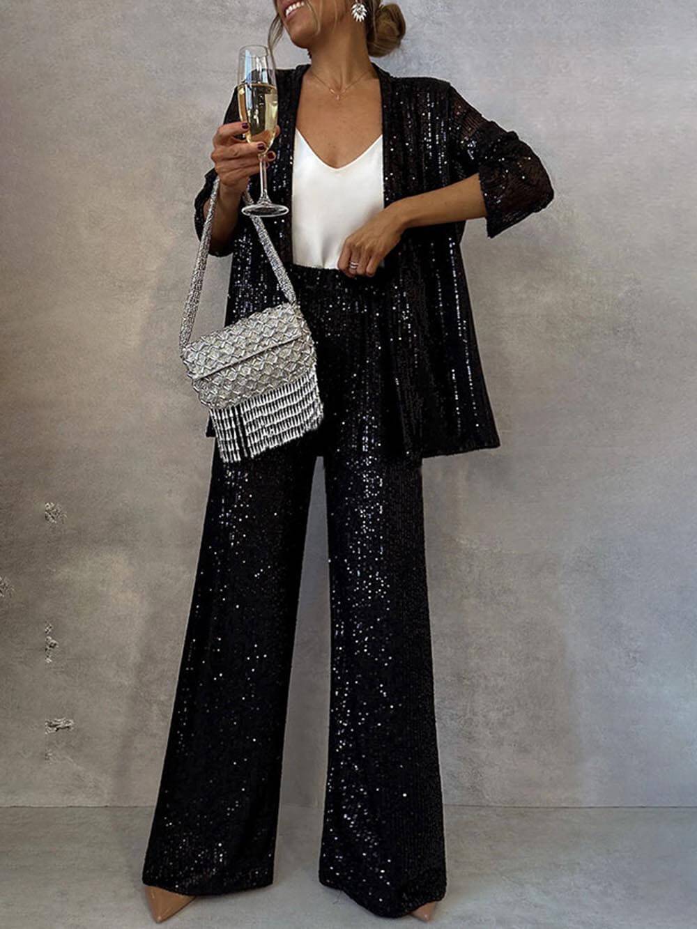 Damen Glitzerndes Blazeranzug mit weitem Bein und schimmernden Pailletten ShopNory