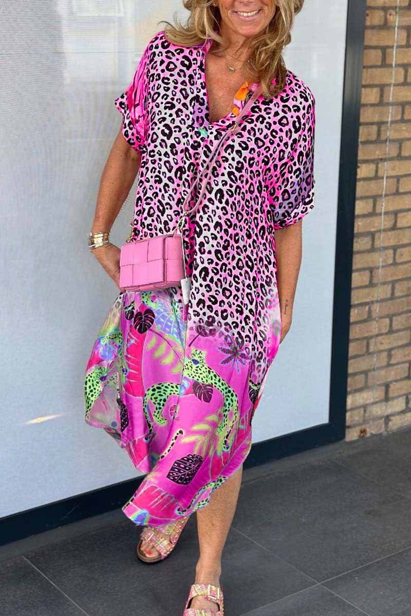 PHOShopnoryE-LÄSSIGES KLEID MIT LEOPARDENPRINT UND KURZEN ÄRMELN