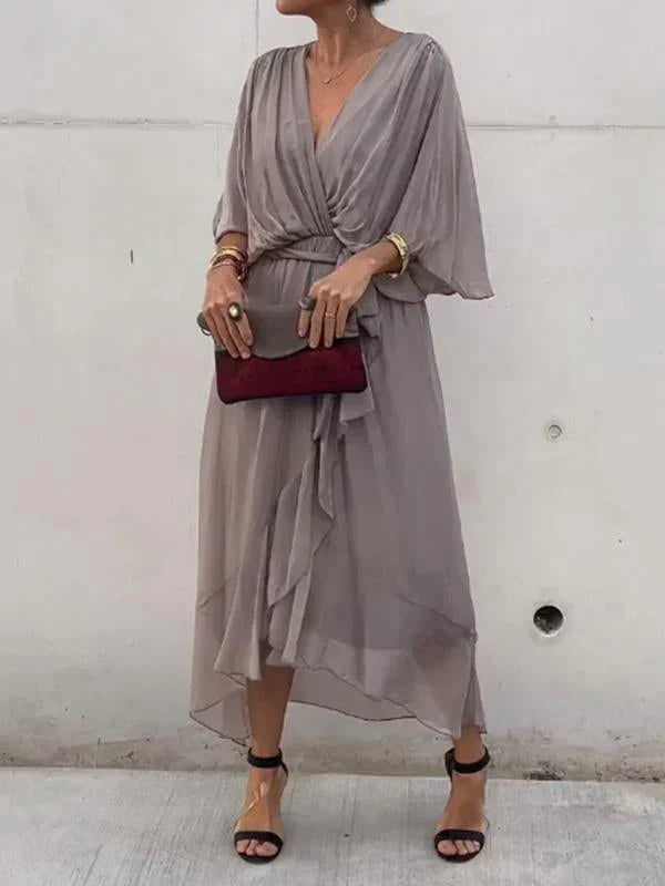 Shopnory | Grünes Chiffonkleid mit V-Ausschnitt