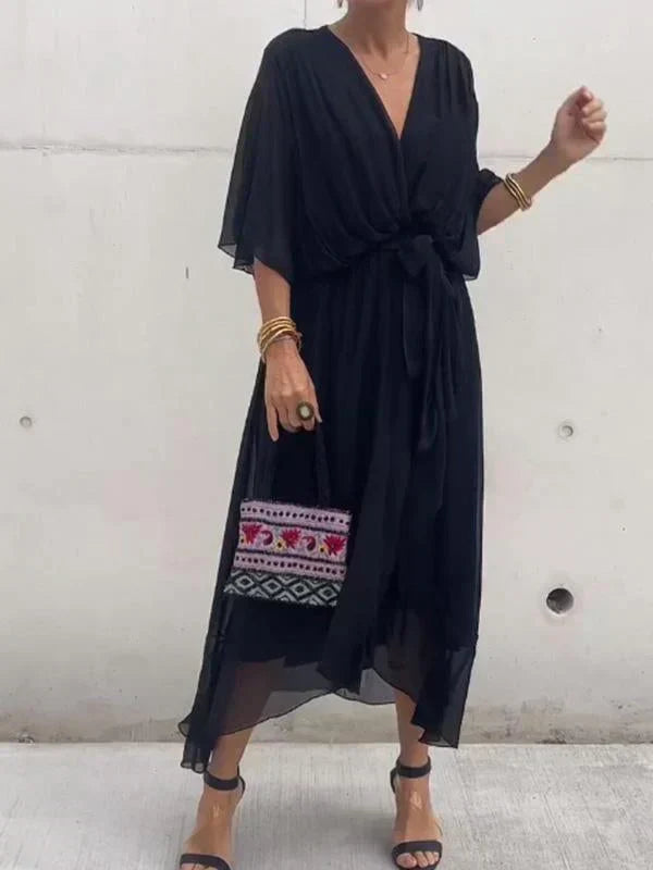 Shopnory | Grünes Chiffonkleid mit V-Ausschnitt