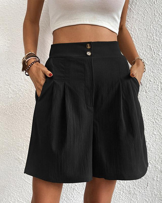 Hoch taillierte Damen Shorts mit weitem Schnitt