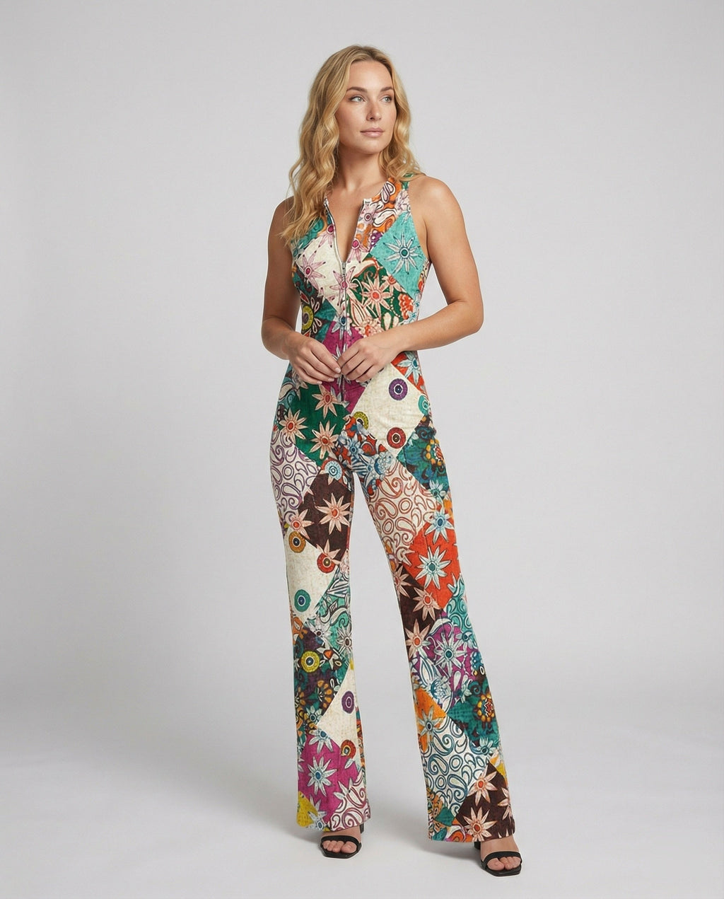 Floral Gespalten Denim Jumpsuit