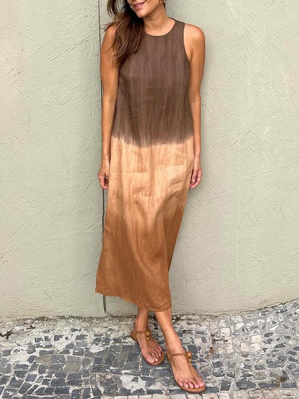 Luftiges Leinenkleid Aus Baumwolle mit Farbverlauf und Schlitz Am Bein