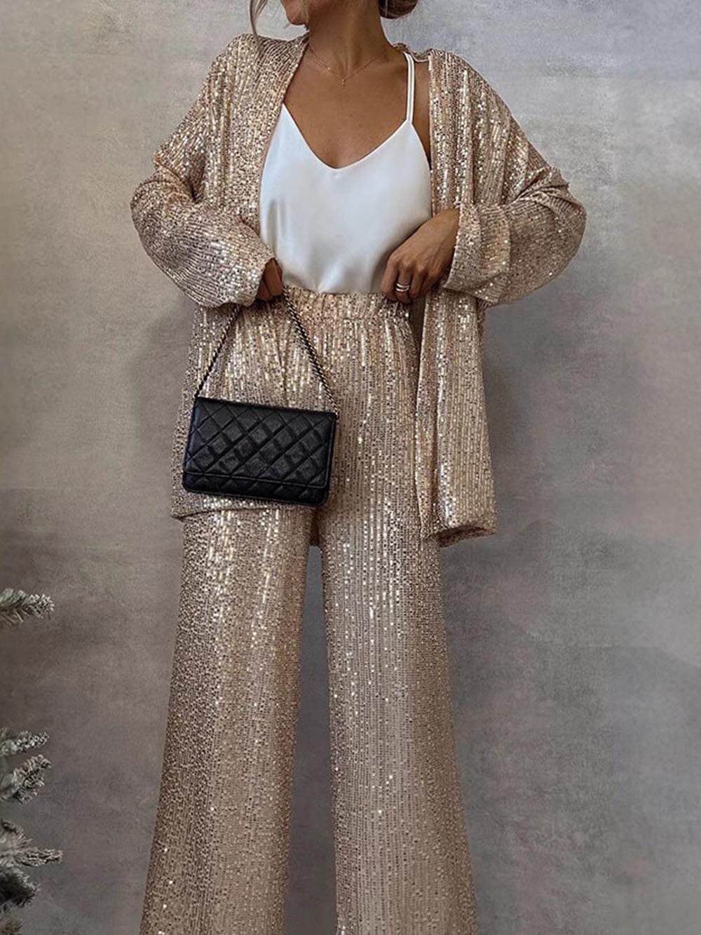 Damen Glitzerndes Blazeranzug mit weitem Bein und schimmernden Pailletten ShopNory