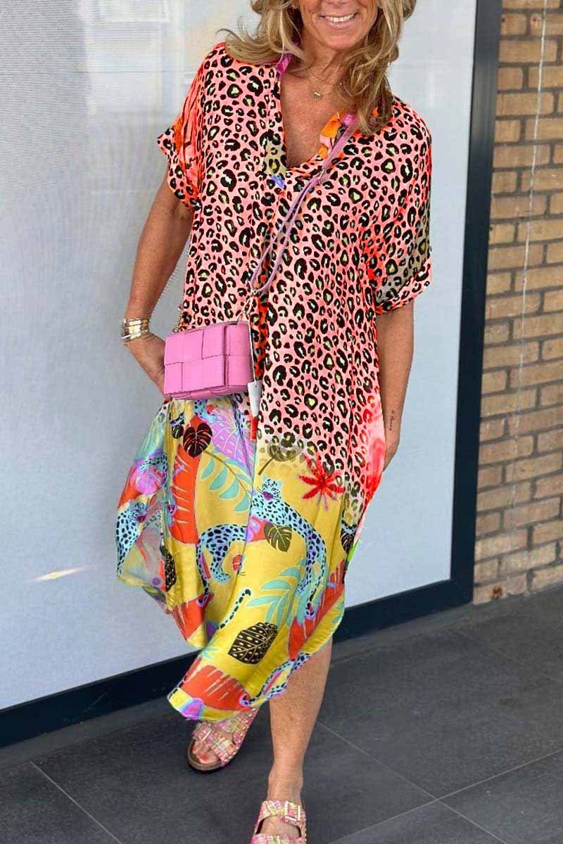 PHOShopnoryE-LÄSSIGES KLEID MIT LEOPARDENPRINT UND KURZEN ÄRMELN