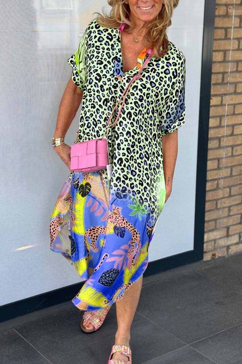 PHOShopnoryE-LÄSSIGES KLEID MIT LEOPARDENPRINT UND KURZEN ÄRMELN