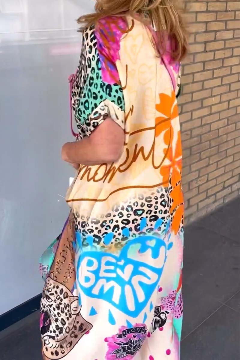 PHOShopnoryE-LÄSSIGES KLEID MIT LEOPARDENPRINT UND KURZEN ÄRMELN