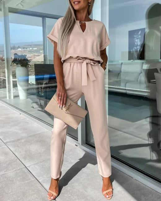 Eleganter V-Ausschnitt Jumpsuit mit Gürtel für Damen