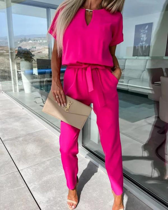 Eleganter V-Ausschnitt Jumpsuit mit Gürtel für Damen