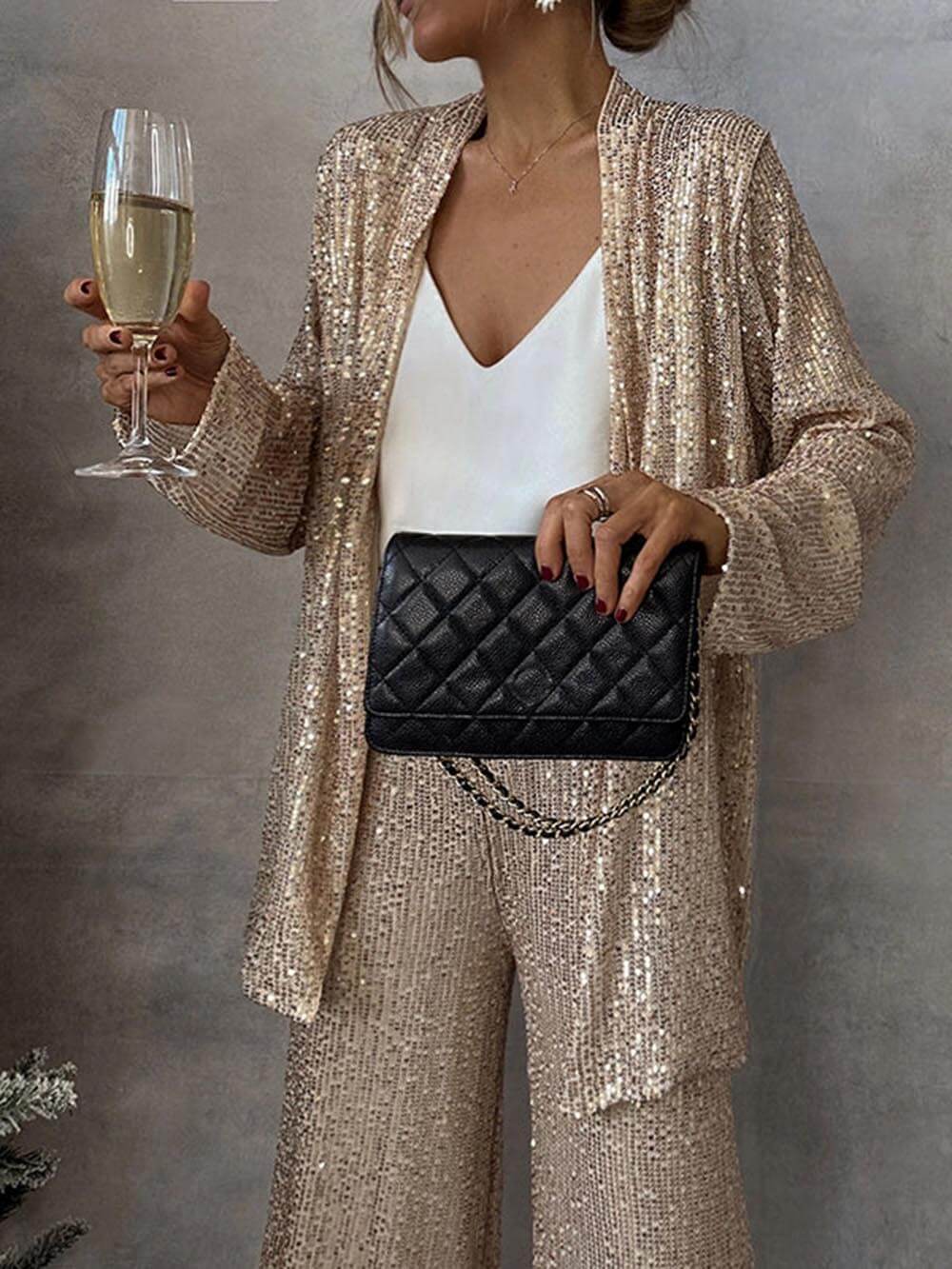 Damen Glitzerndes Blazeranzug mit weitem Bein und schimmernden Pailletten ShopNory