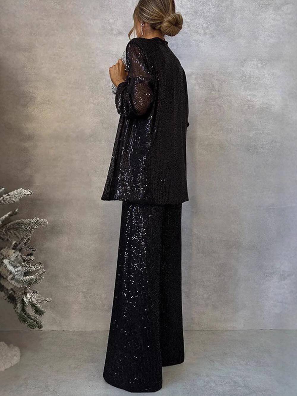 Damen Glitzerndes Blazeranzug mit weitem Bein und schimmernden Pailletten ShopNory