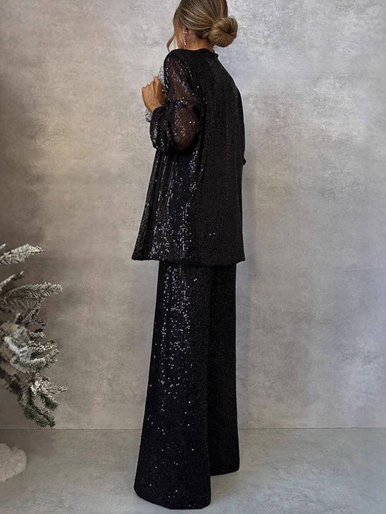 Damen Glitzerndes Blazeranzug mit weitem Bein und schimmernden Pailletten ShopNory