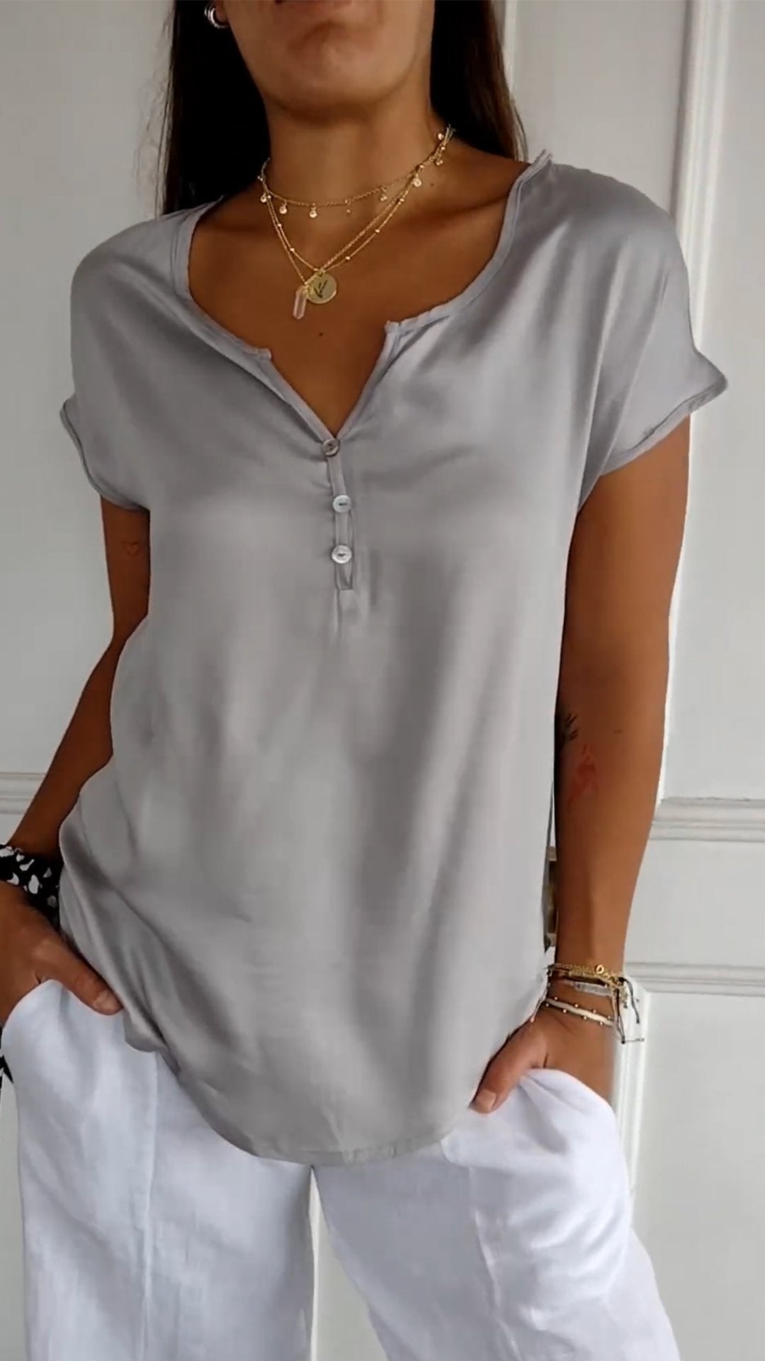 Bequeme Bluse mit V-Ausschnitt für Frauen