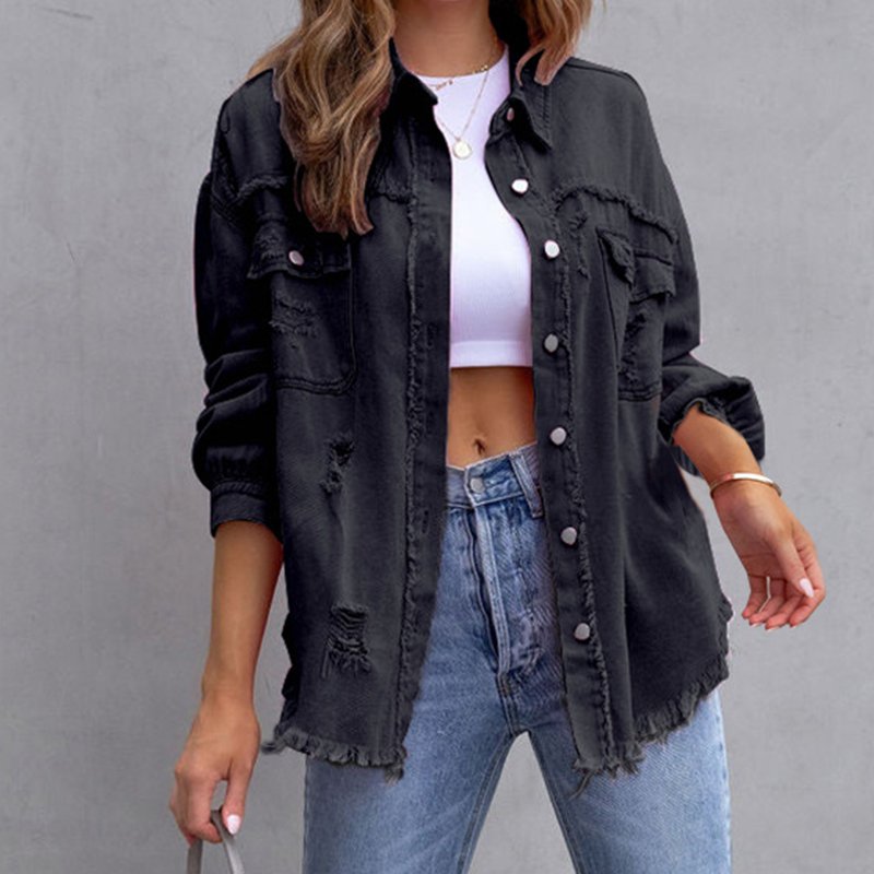 Lässige Damen Denimjacke mit Langen Ärmeln