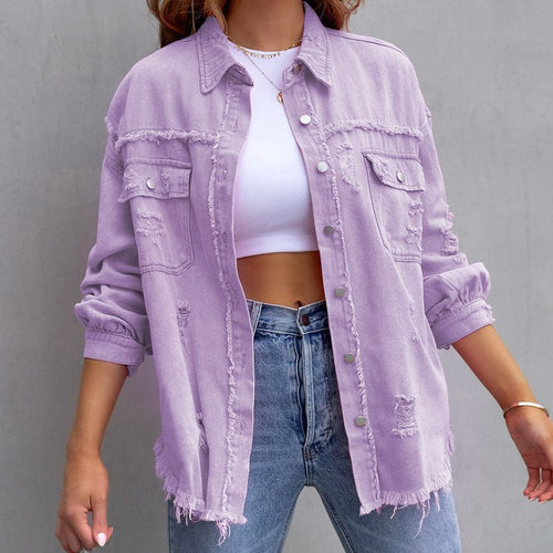 Lässige Damen Denimjacke mit Langen Ärmeln