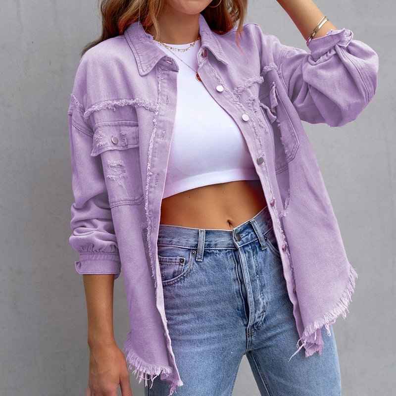 Lässige Damen Denimjacke mit Langen Ärmeln
