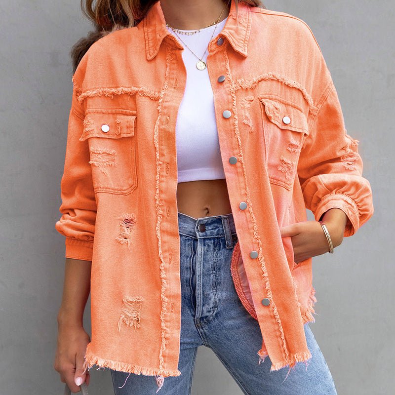 Lässige Damen Denimjacke mit Langen Ärmeln