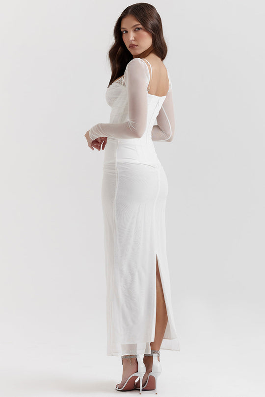 Elegantes Maxikleid mit tiefem Ausschnitt und langen Ärmeln