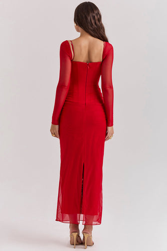 Elegantes Maxikleid mit tiefem Ausschnitt und langen Ärmeln