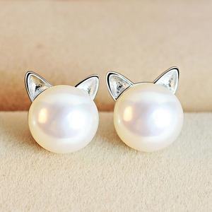 Schattige Silberne Katzen-Perlenohrringe - Mila | Shop Nory