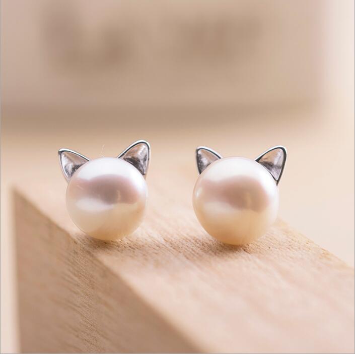 Schattige Silberne Katzen-Perlenohrringe - Mila | Shop Nory