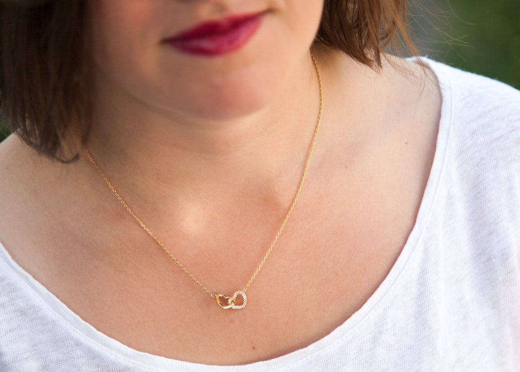 Kette 2 Herzen mit Zirkonia Vergoldet - Herzenskette für Damen | Shop Nory