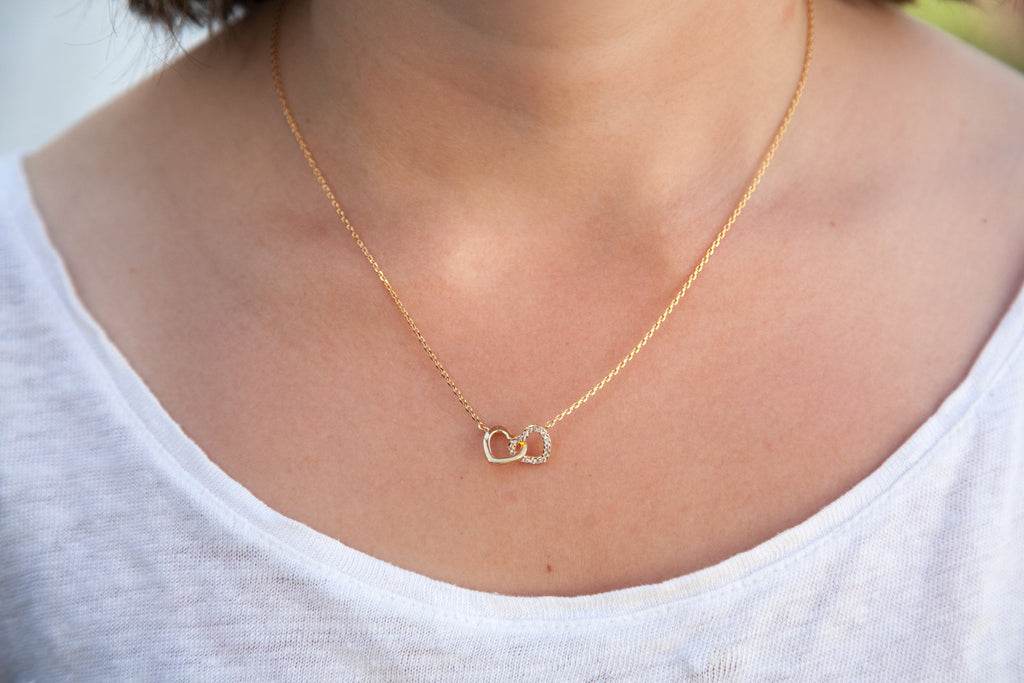 Kette 2 Herzen mit Zirkonia Vergoldet - Herzenskette für Damen | Shop Nory