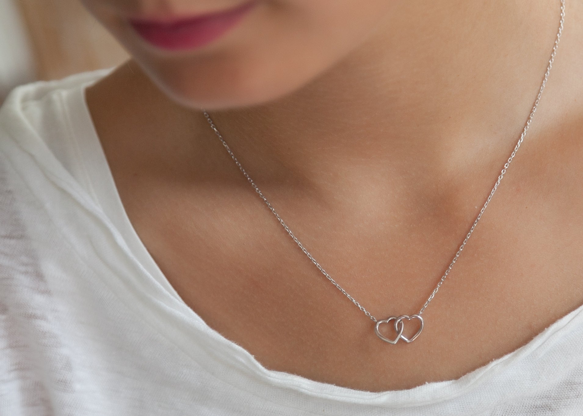 Kette 2 Herzen aus Silber - Herzenskette für Damen | Shop Nory