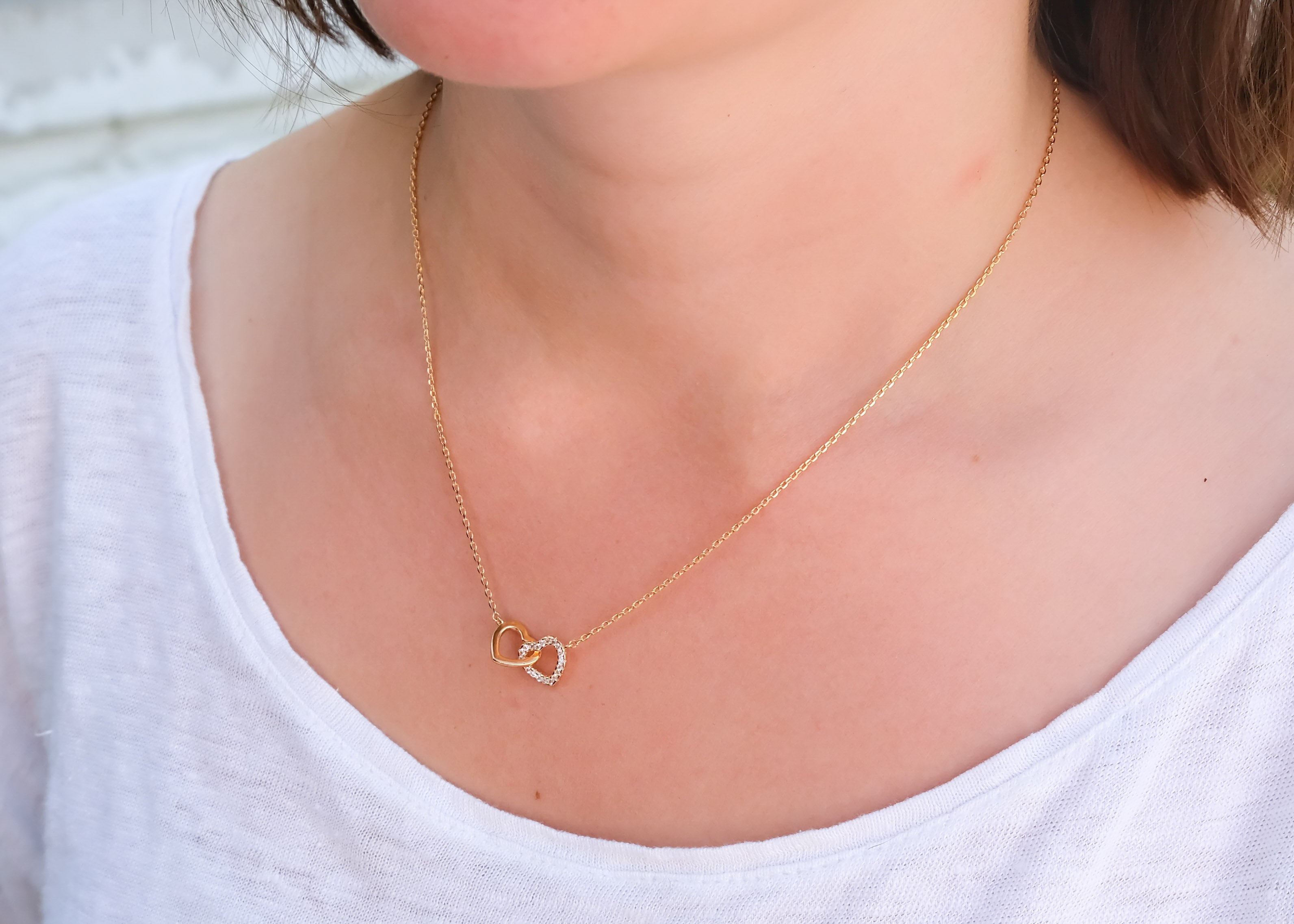 Kette 2 Herzen mit Zirkonia Vergoldet - Herzenskette für Damen | Shop Nory