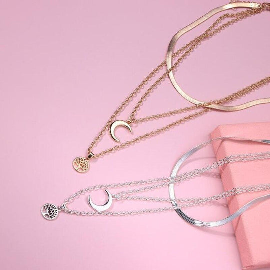 Lebensbaum & Halbmond-Mehrlagen-Kette – Selestina | Shop Nory