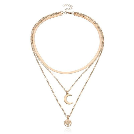 Lebensbaum & Halbmond-Mehrlagen-Kette – Selestina | Shop Nory