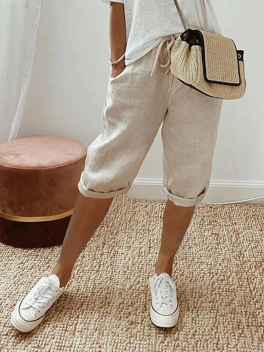 Shorts Aus Baumwolle und Leinen für Frauen