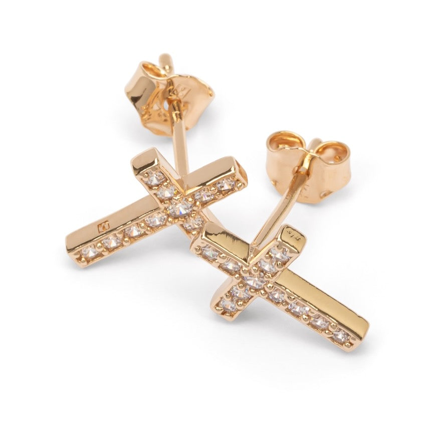 Kreuz Ohrringe Ohrstecker mit Zirkonia - Vergoldet | Shop Nory