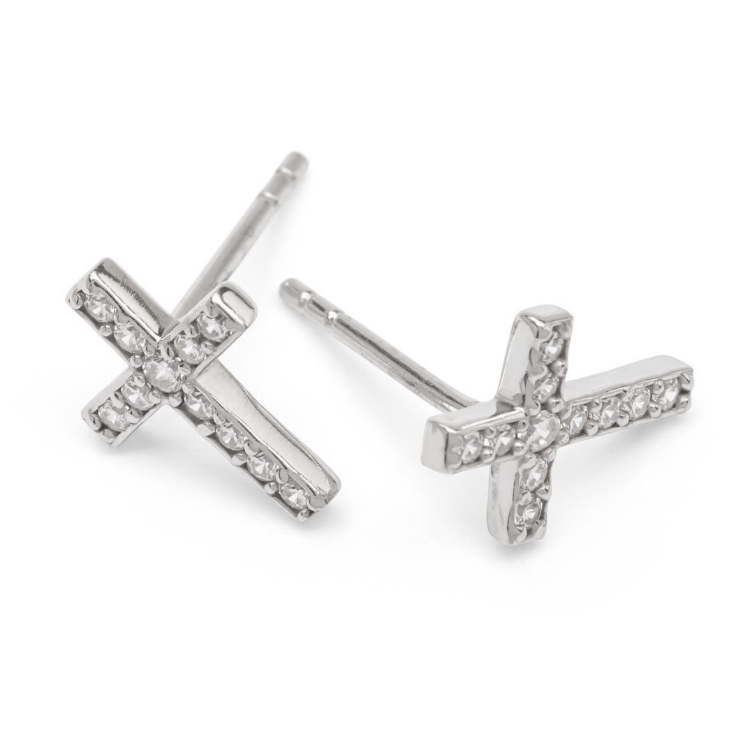 Kreuz Ohrstecker mit Zirkonia aus Silber - Ohrringe für Damen | Shop Nory