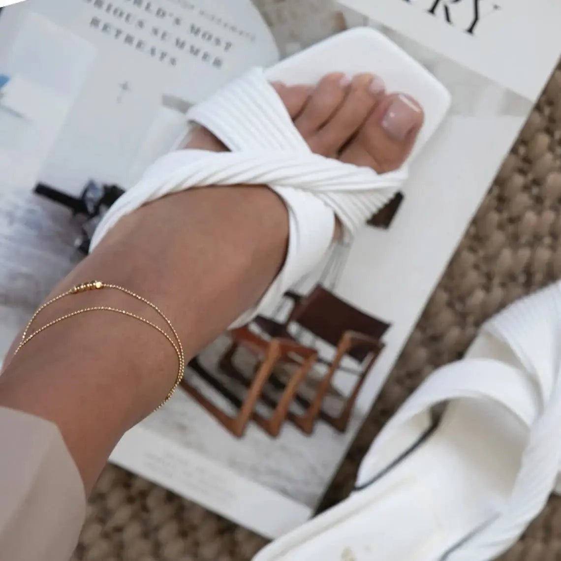 14k Gold Punkt Fußkette Sommer Strand | Shop Nory