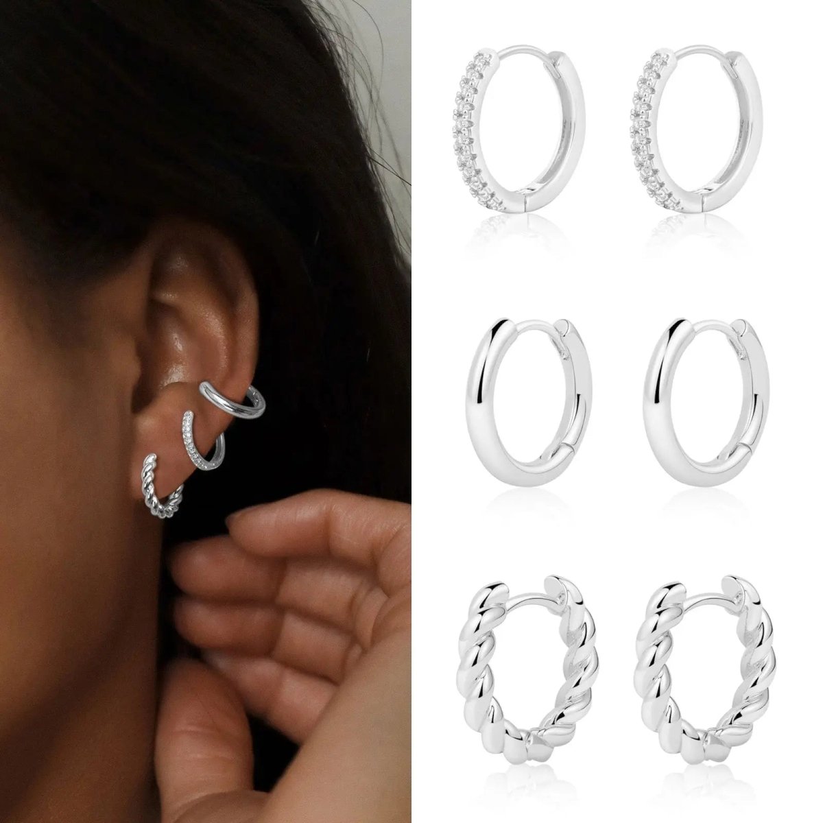 6 Paar Silber-/Gold Hoop Ohrringe | Shop Nory