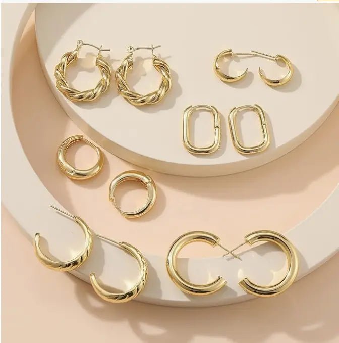 6 Paar Silber-/Gold Hoop Ohrringe | Shop Nory