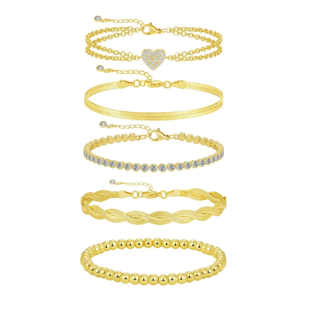 Zarte Gold CZ Herzarmbänder Stapel | Shop Nory