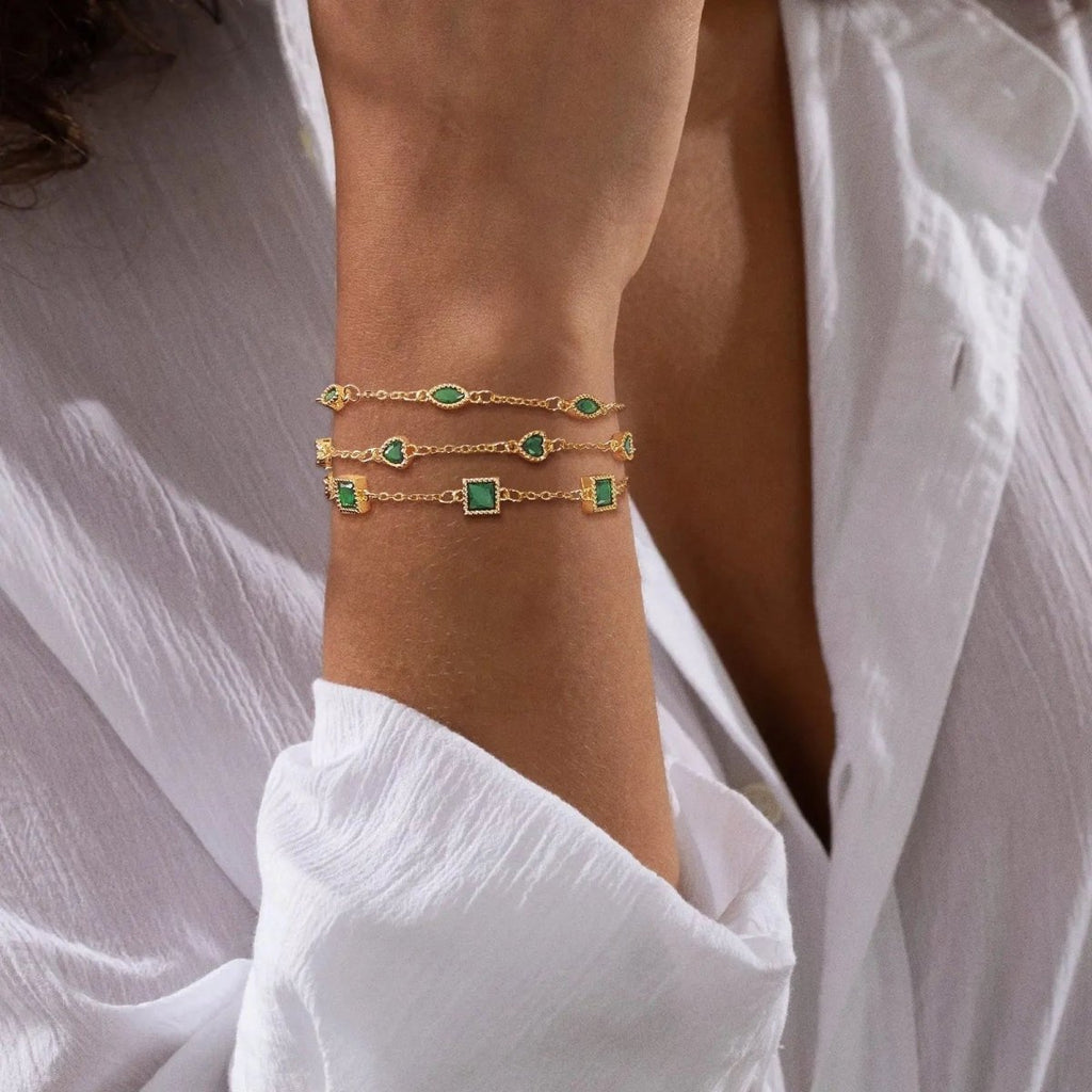 Zierliche grüne CZ-Armband-Stapel | Shop Nory
