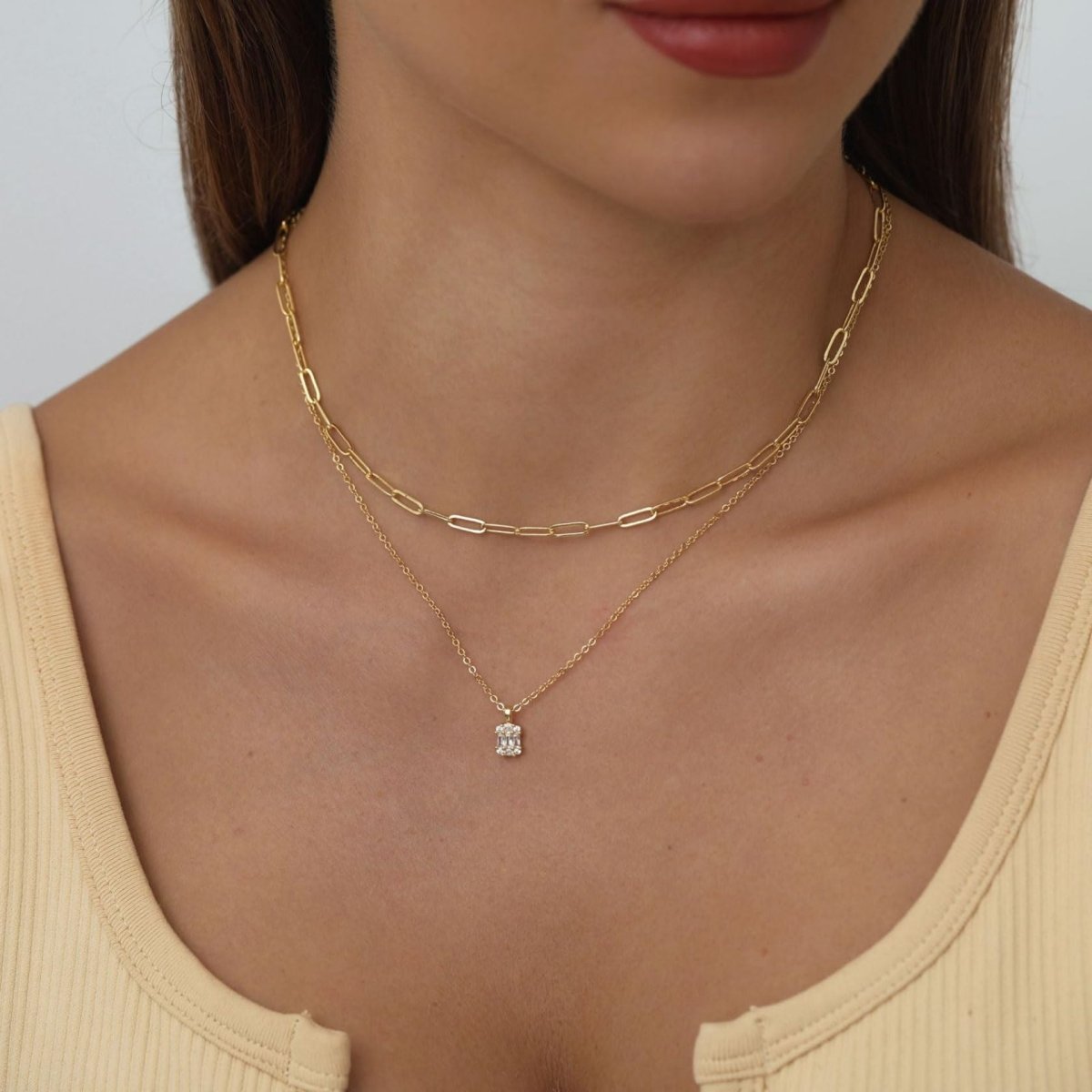 Große quadratische Diamant-Anhänger-Halsketten | Shop Nory
