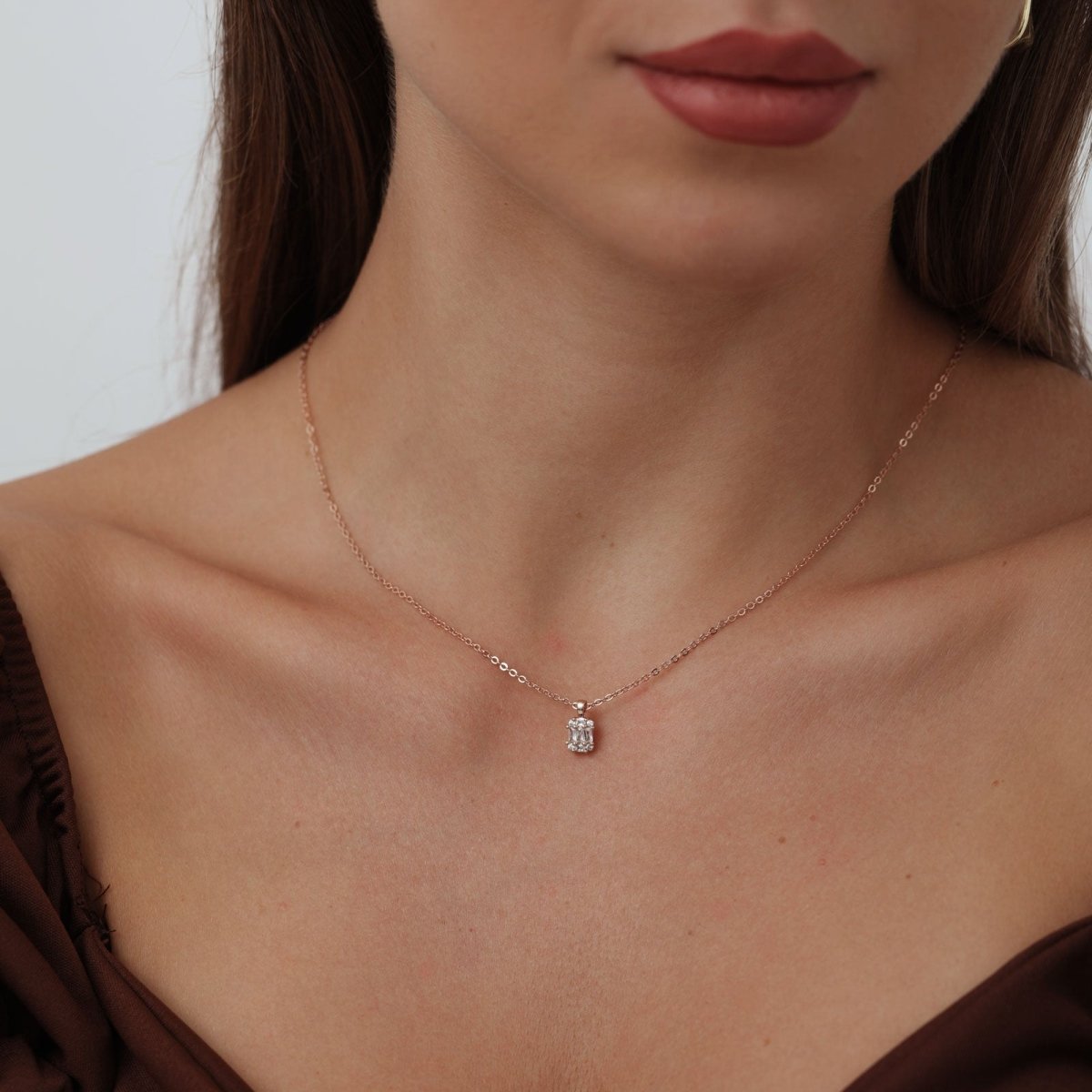 Große quadratische Diamant-Anhänger-Halsketten | Shop Nory