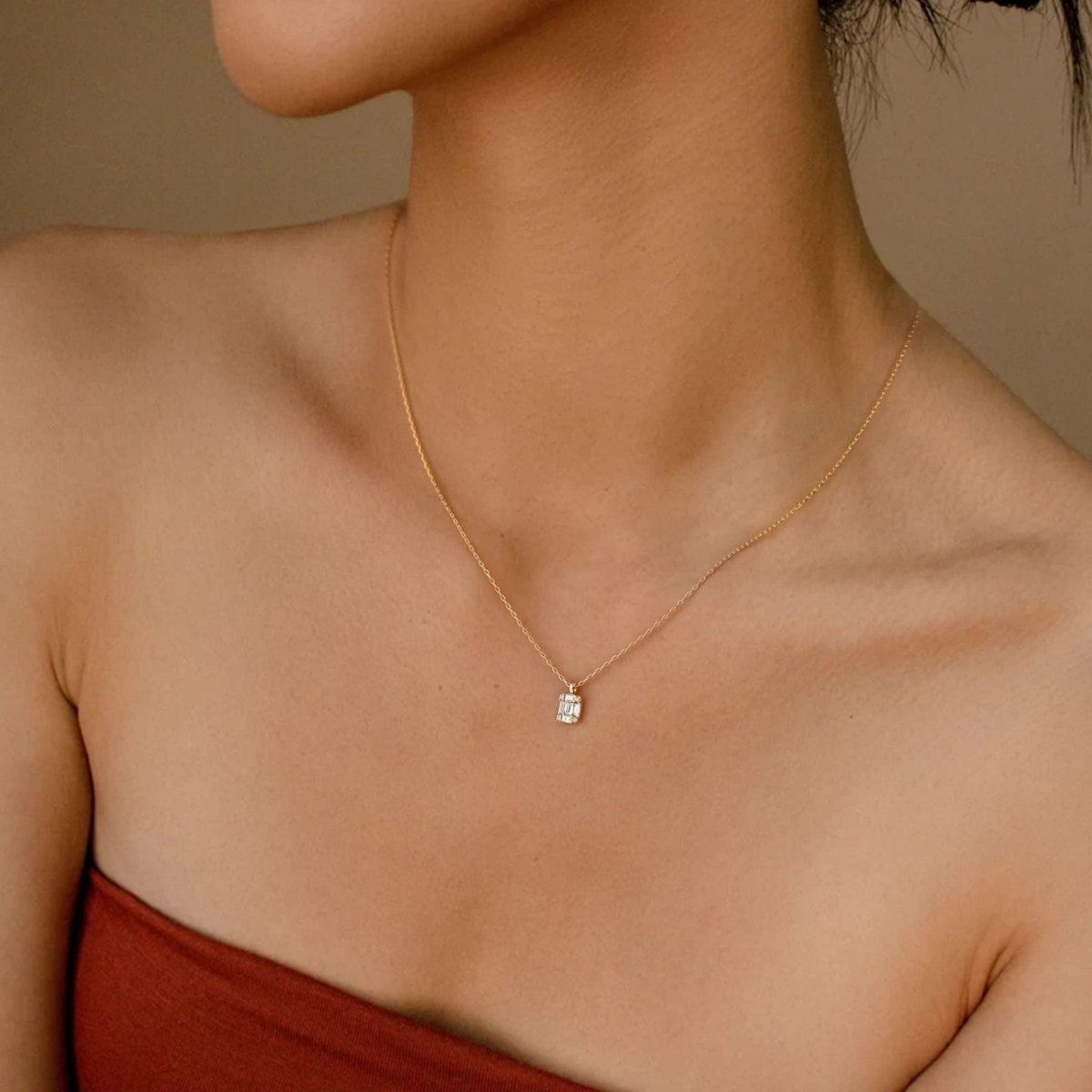 Große quadratische Diamant-Anhänger-Halsketten | Shop Nory