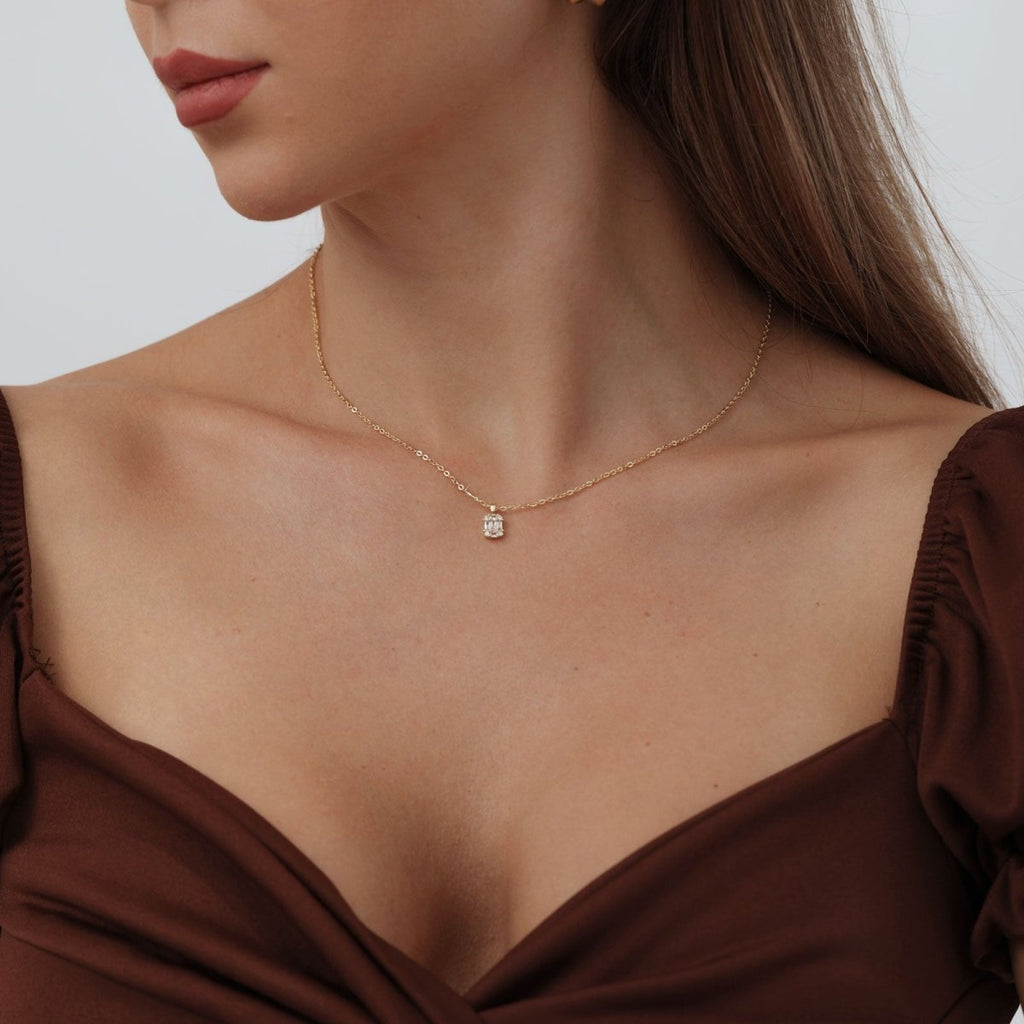 Große quadratische Diamant-Anhänger-Halsketten | Shop Nory