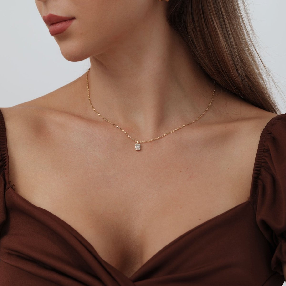 Große quadratische Diamant-Anhänger-Halsketten | Shop Nory