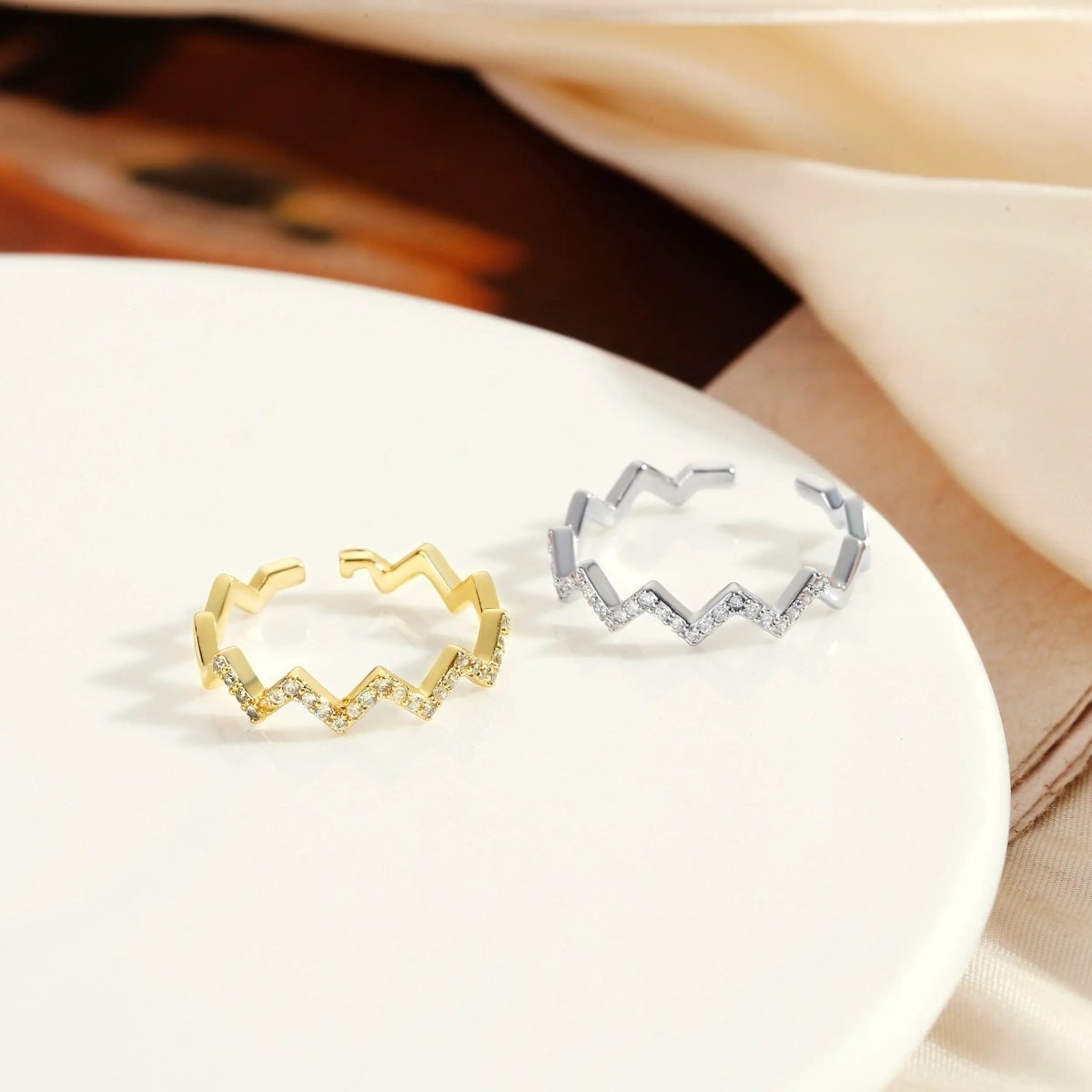 Silber/Gold Öffnende Wellenmuster Ringe | Shop Nory