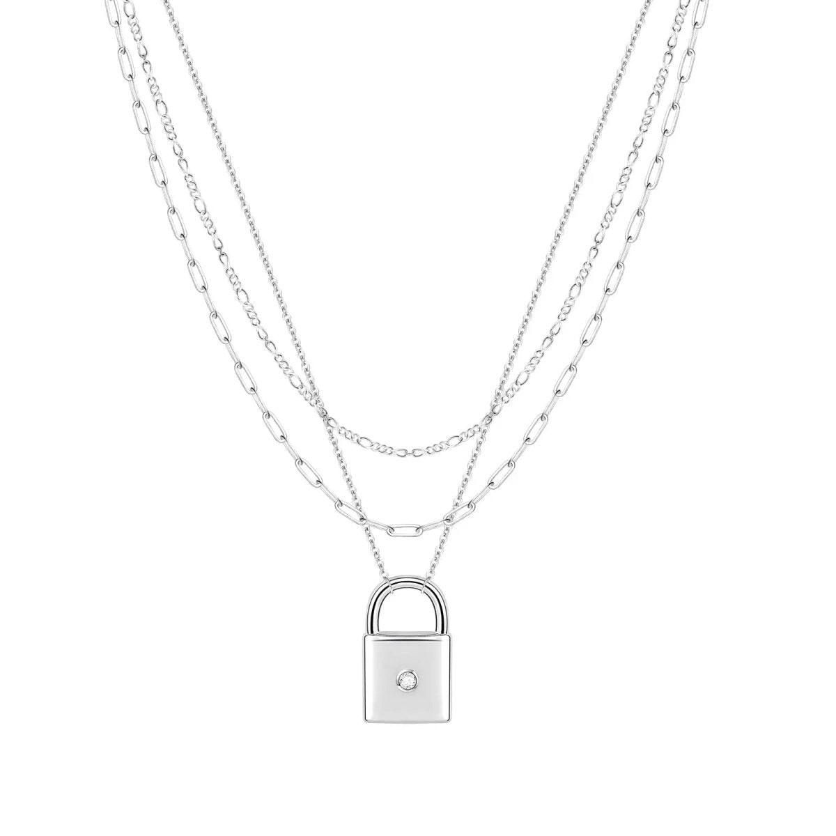 Silber Geschichtete Schloss Halsketten | Shop Nory