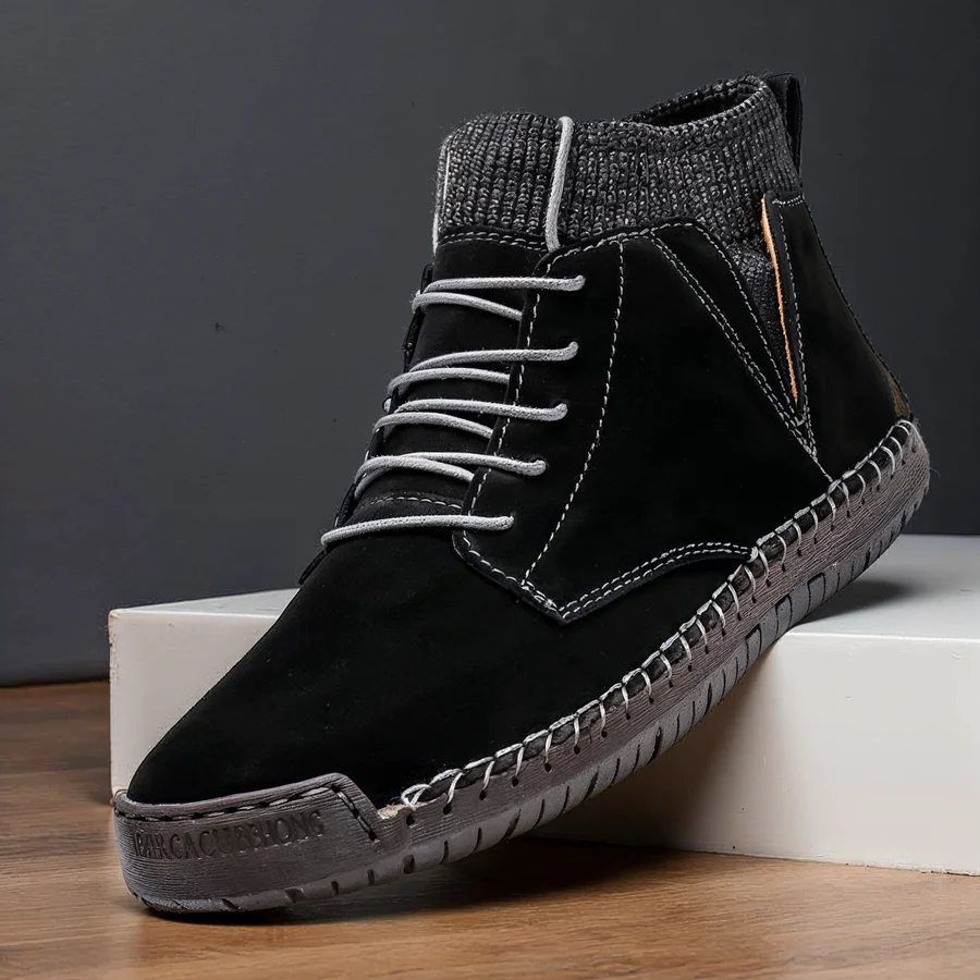 Retro-Wildlederschuhe mit Ripp- und Stichmuster